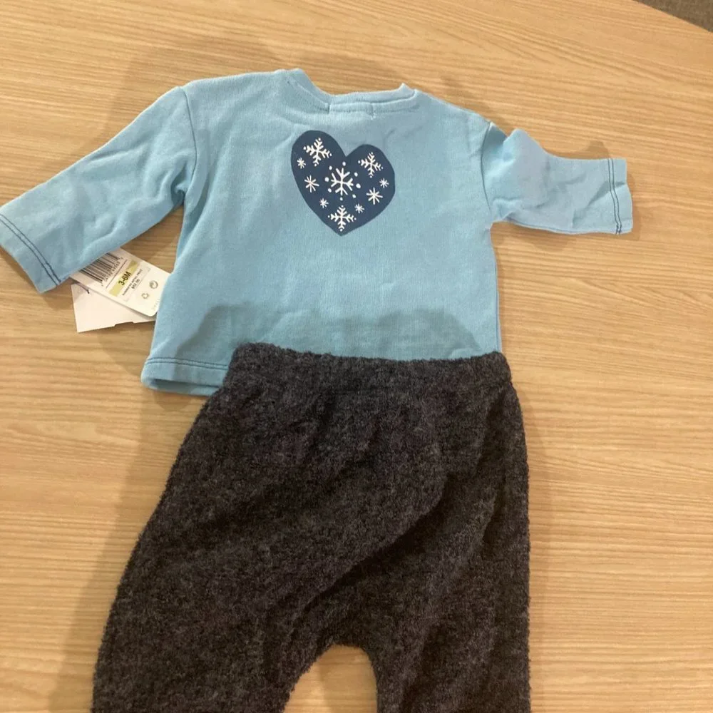 Peek Penguin Outfit Light Blue Shirt Fuzzy Black Pants NWT So Much Love
